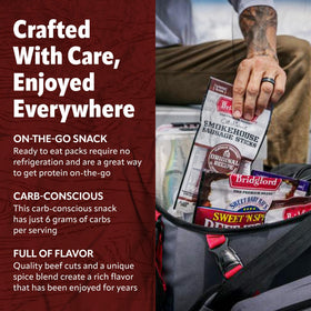 Bridgford Old World Pepperoni Stick sliced on a board reveals a savory, peppery bite.