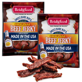 Bridgford Sweet Baby Ray’s Beef Jerky Original front view for a quick protein boost.
