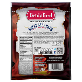 Bridgford Sweet Baby Ray’s Beef Jerky Original texture close-up reveals tender chew and smoky aroma.