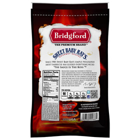 Bridgford Sweet Baby Ray's Beef Jerky Original texture close-up reveals tender chewiness and bold flavor.
