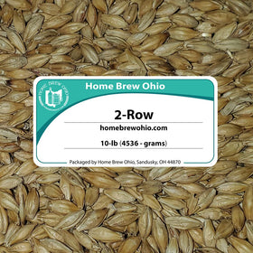 Briess 2-Row malt grain closeup highlights enzyme-rich base.