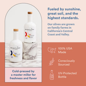 Close-up of Brightland Alive label emphasizing grassy notes for salads.