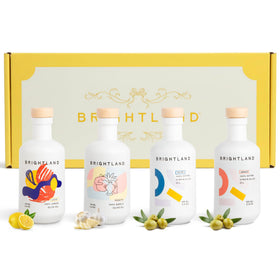 Brightland Mini Olive Oil Set box on counter, ideal gift option.