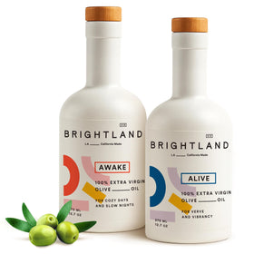 Brightland The Duo Awake bottle on a countertop for everyday cooking excellence.