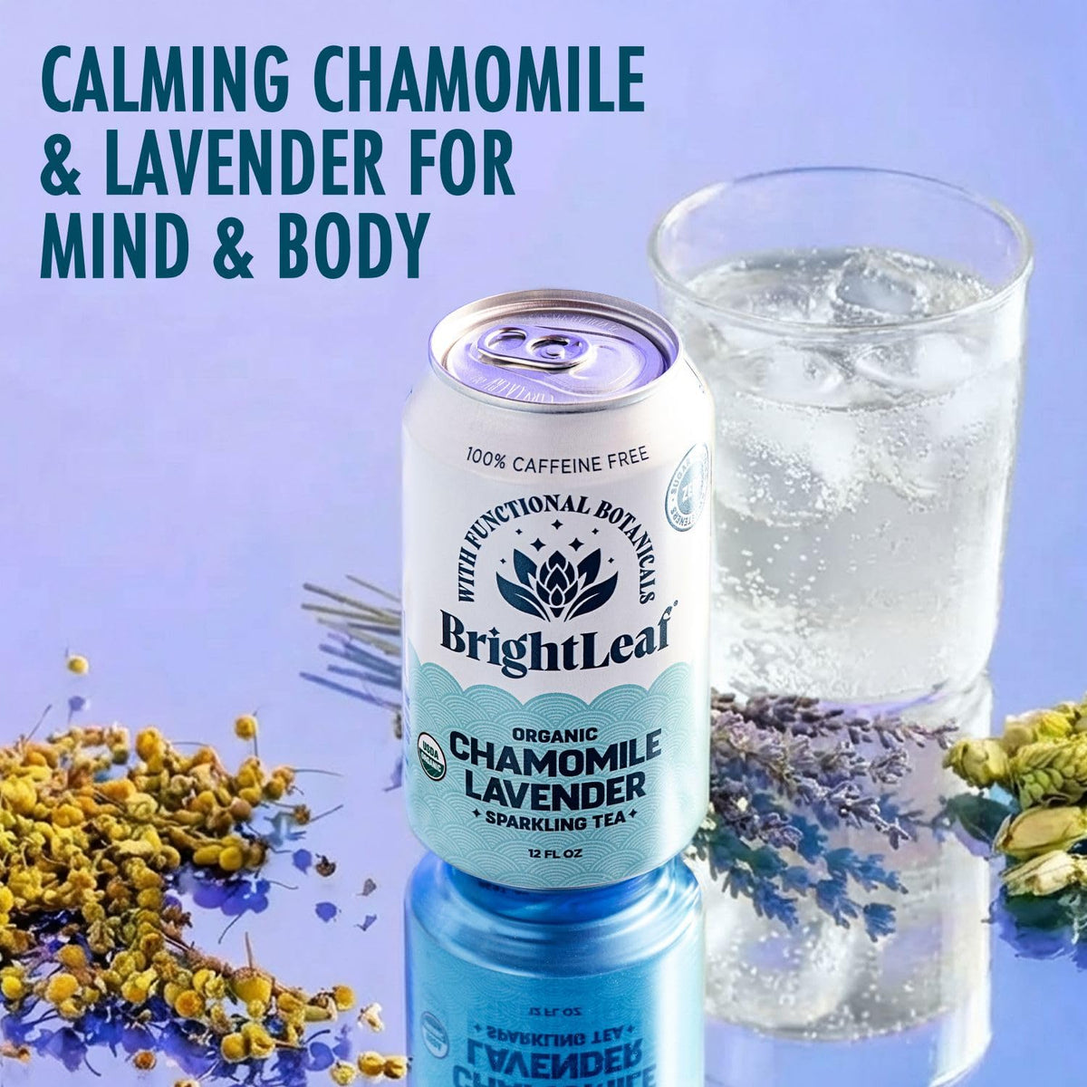 Close-up of amber BrightLeaf tea highlighting lavender aroma for unwinding