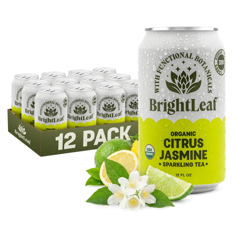 BrightLeaf Citrus Jasmine Sparkling Tea can inviting for refreshing light energy.