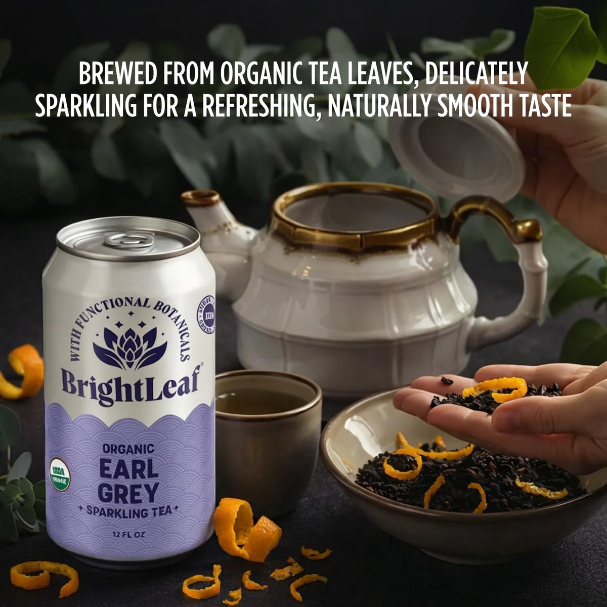 BrightLeaf Earl Grey mocktail idea with sparkling tea.