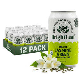 BrightLeaf Jasmine Green Sparkling Tea can with bubbles for a light energy lift