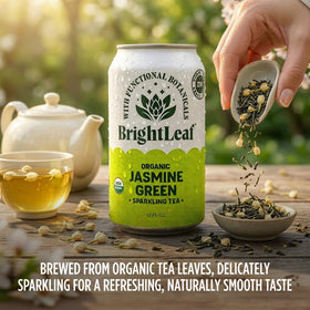 BrightLeaf Jasmine Green Sparkling Tea ingredients closeup showing whole leaf components