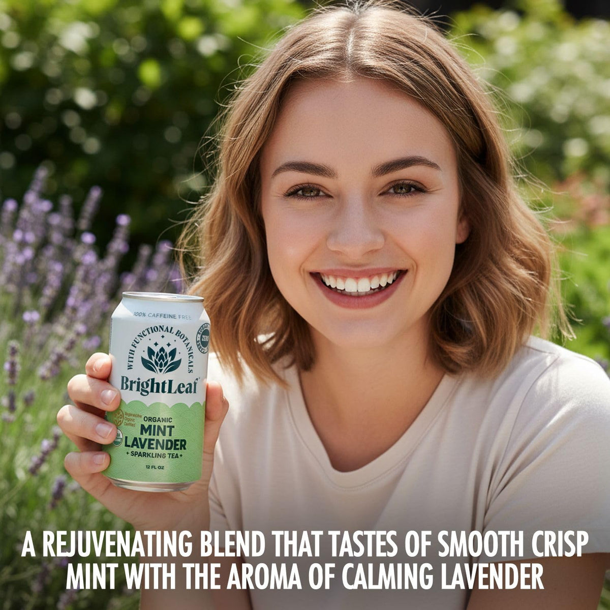 BrightLeaf Mint Lavender Sparkling Tea packaging-outer-box features USDA Organic and non-GMO seals.