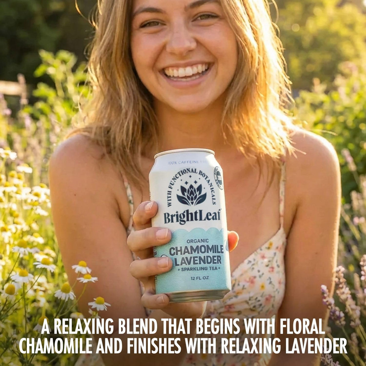 Pouring BrightLeaf Sparkling Tea into a chilled glass during a quiet evening