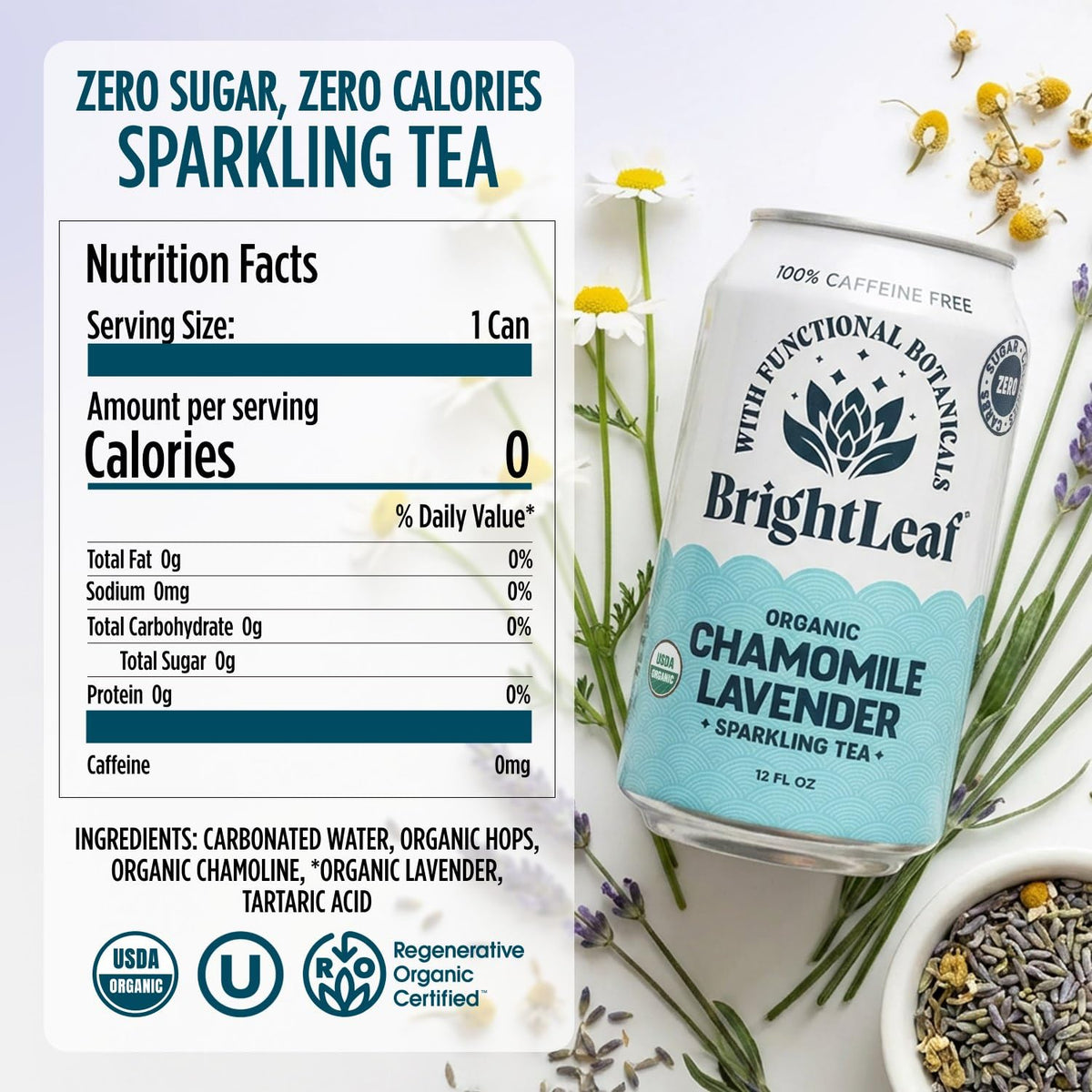 Glass of BrightLeaf sparkling tea with gentle bubbles for relaxation