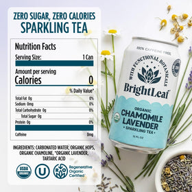 Glass of BrightLeaf sparkling tea with gentle bubbles for relaxation