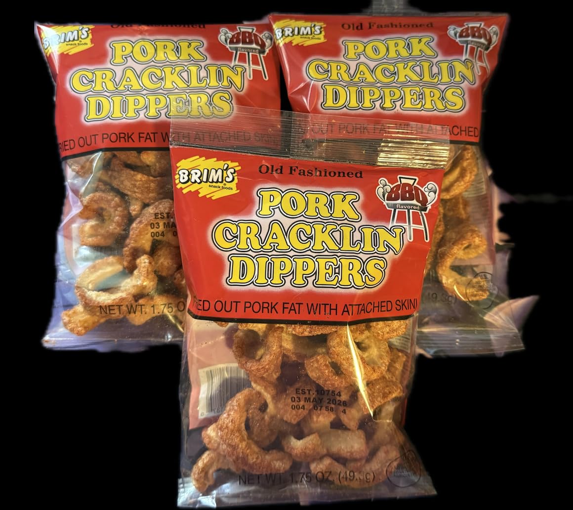 BRIM Pork Cracklin Dippers in bag showing crunchy texture for on-the-go snacking