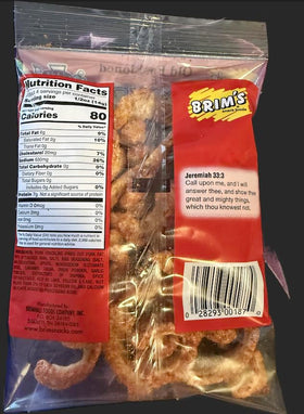 Close-up of BRIM Cracklin Dippers with attached skin highlighting savory crunch