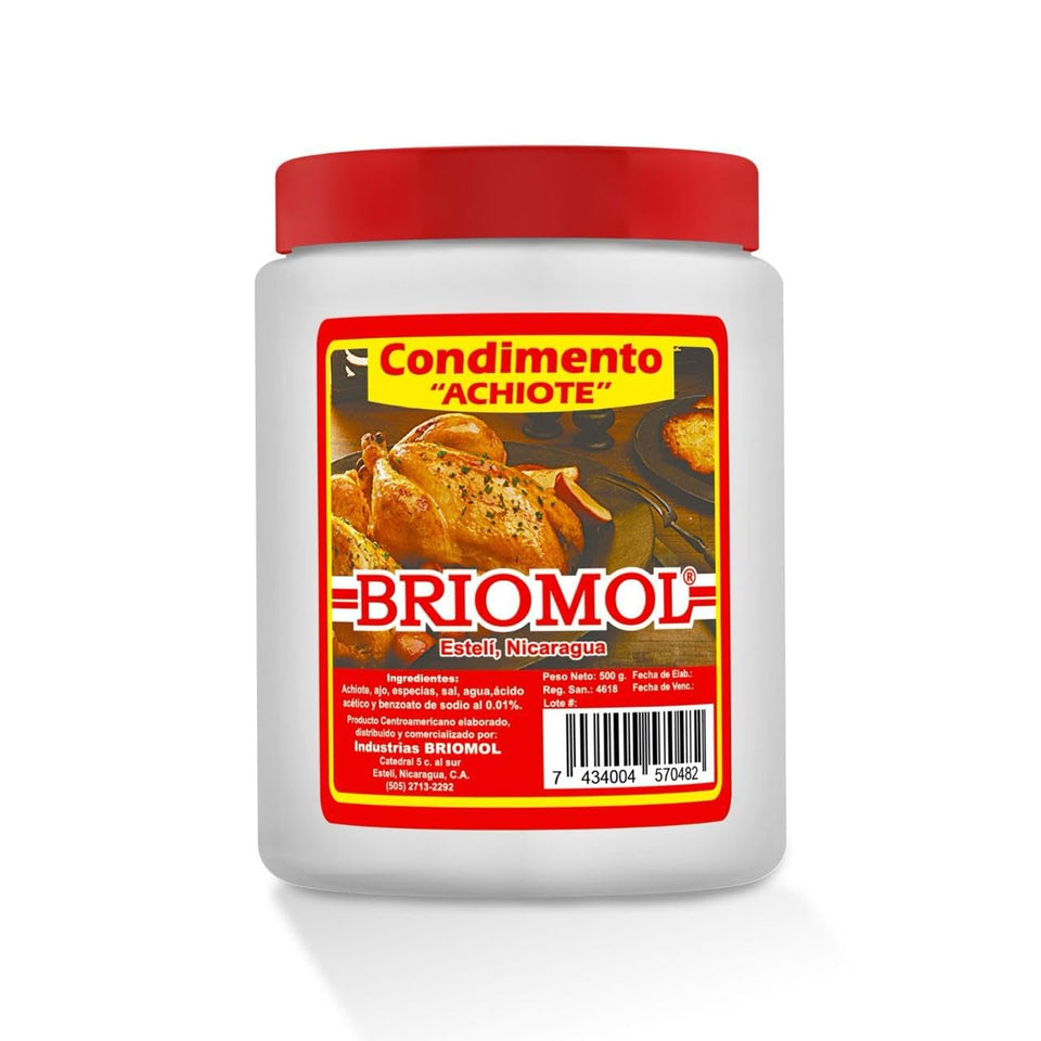 Briomol Achiote Nicaraguan bottle shows vibrant color for authentic dishes