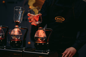 Bristot Bio Organic Italian espresso beans brew pour illustrates balanced body and crema potential