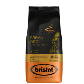 Bristot Crema Oro packaging highlights premium Italian espresso quality for home brewing.