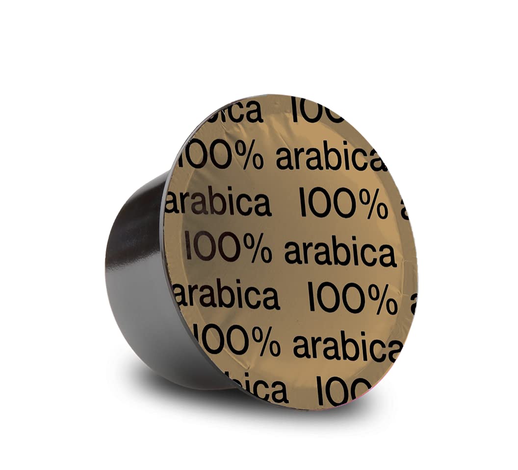 Bristot 100% Arabica capsules, Lavazza Blue compatible, neatly displayed.