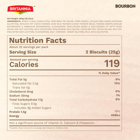 Britannia Bourbon chocolate crème sandwich close-up, creamy filling for tea breaks.