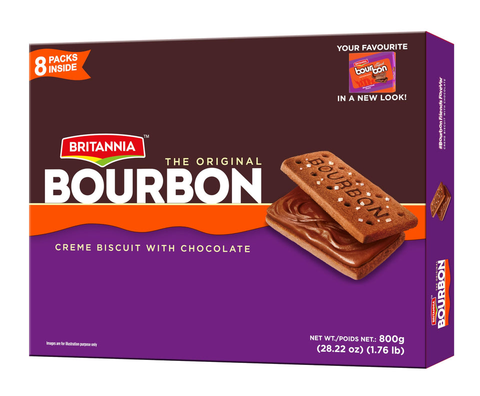 Britannia Original Bourbon biscuits pack, ideal for quick snacks on the go.