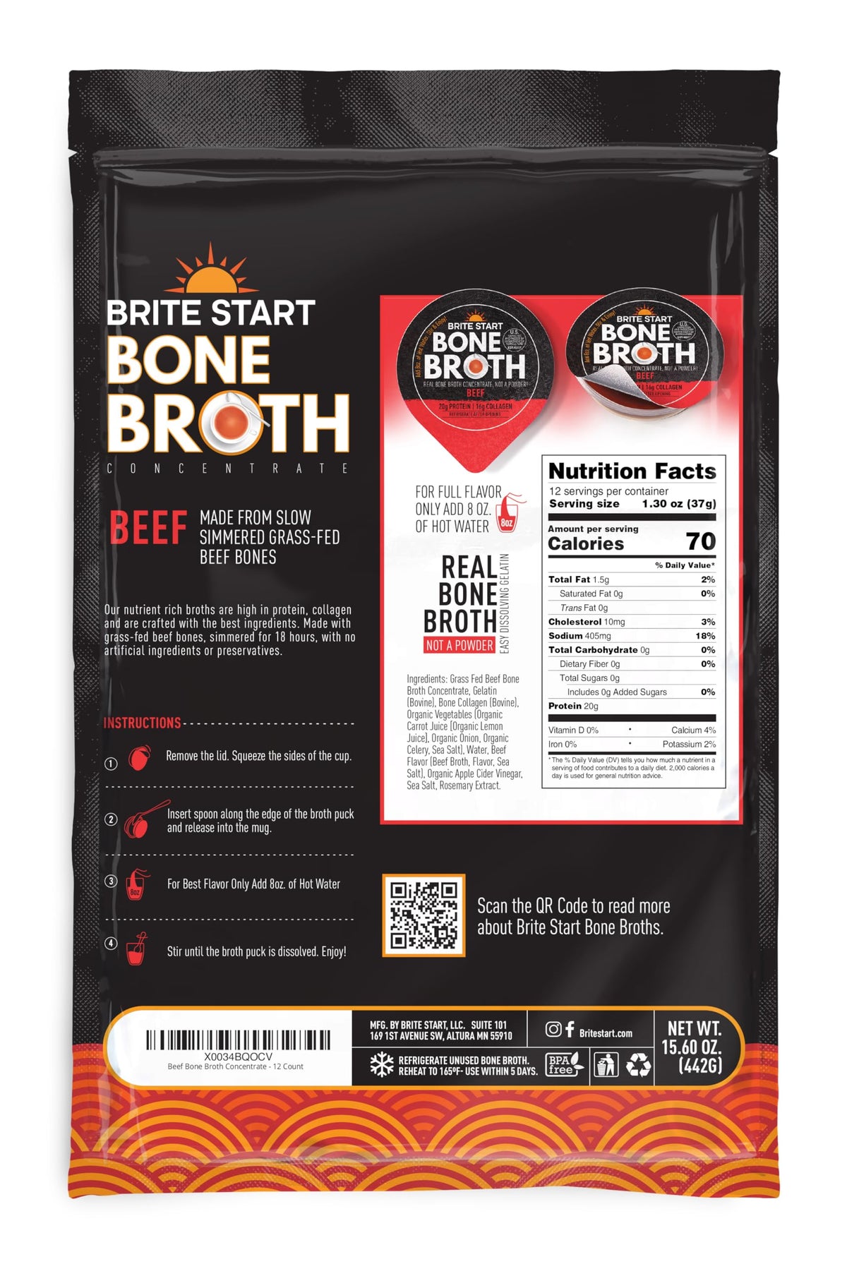 Brite Start gel puck dissolves quickly in hot water for a rich, savory sip.