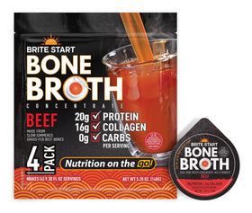 Brite Start beef bone broth gel packet front view for convenient protein on the go.
