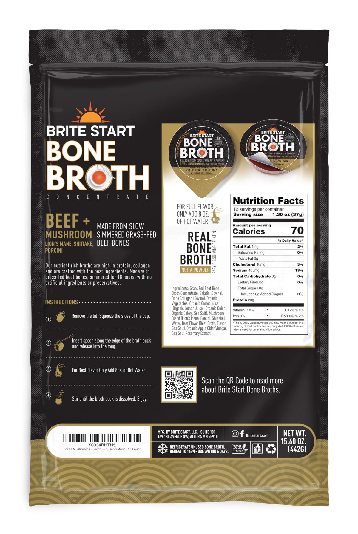 Brite Start gel puck close-up reveals rich flavor and mushroom depth.