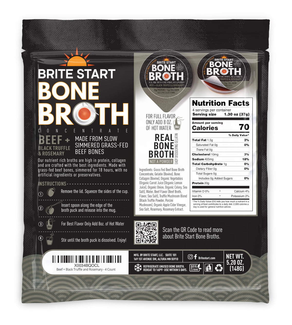 Gel dissolves quickly in hot water for a convenient Brite Start protein cup.