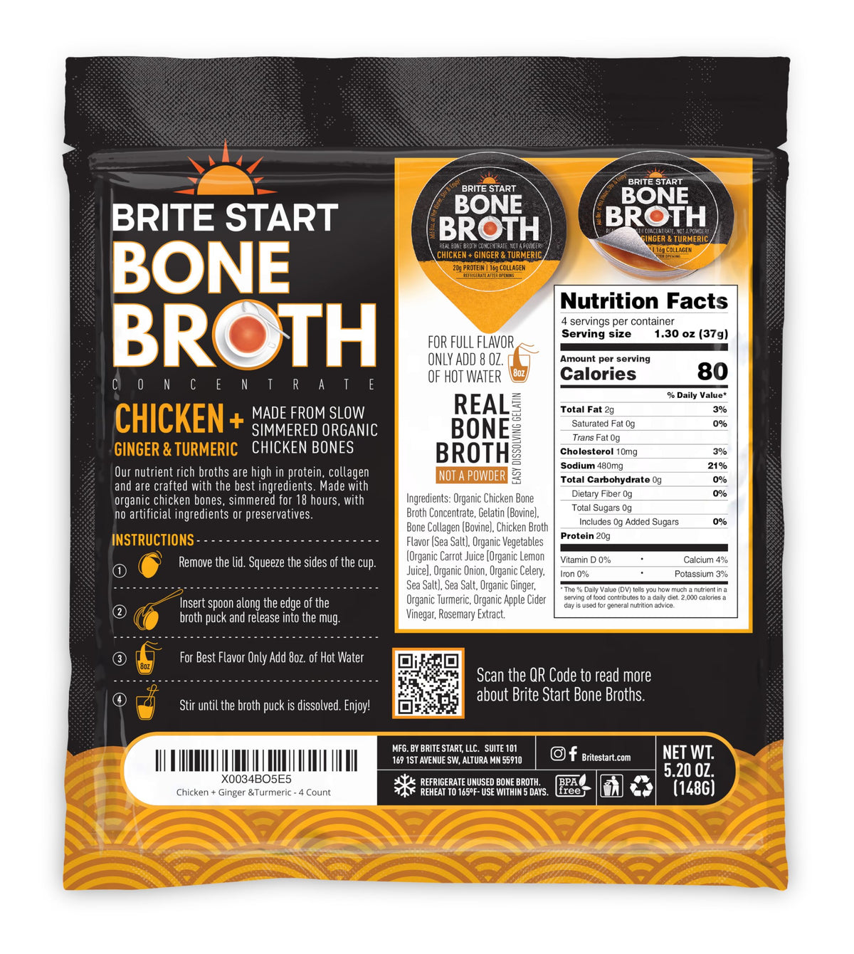 Brite Start ginger turmeric flavor gel reveals vibrant color and earthy aroma for a comforting sip.