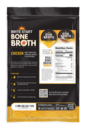 Brite Start organic chicken bone broth gel-packet close-up for quick, savory nourishment