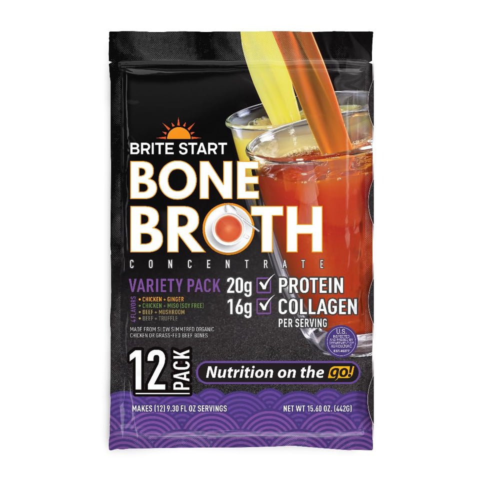 Brite Start variety pack front view showcasing four flavors for savory protein variety