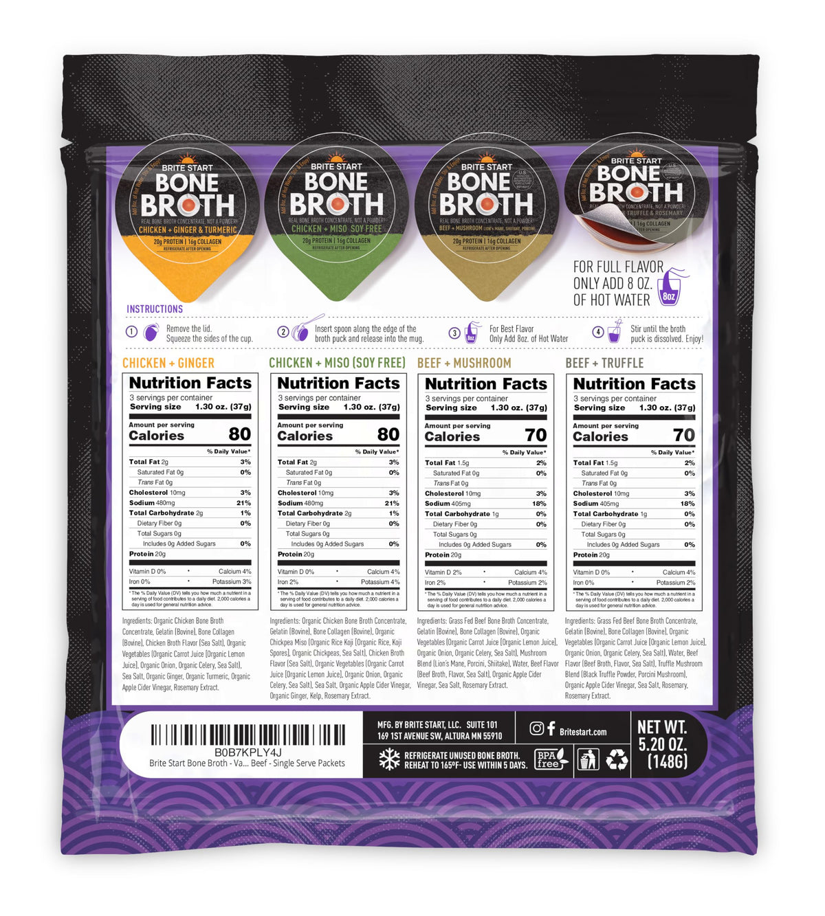 Brite Start Original Beef bone broth gel, convenient protein on the go
