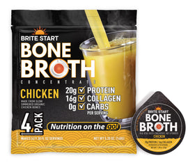 Brite Start chicken bone broth gel packet ready to pour for quick protein