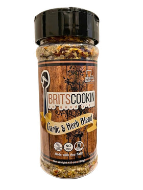Britscookin Cajun seasoning bottle angled for stews and grilled dishes.