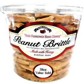 Brittle-Brittle peanut brittle candy in a jar with thin, crackly slices—great for sharing