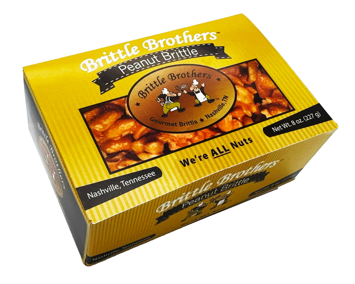 Brittle Brothers peanut brittle gift box front, ideal for gifting on special occasions.