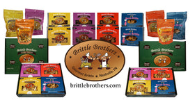 Brittle Brothers peanut brittle on gift-ready presentation for gifting.