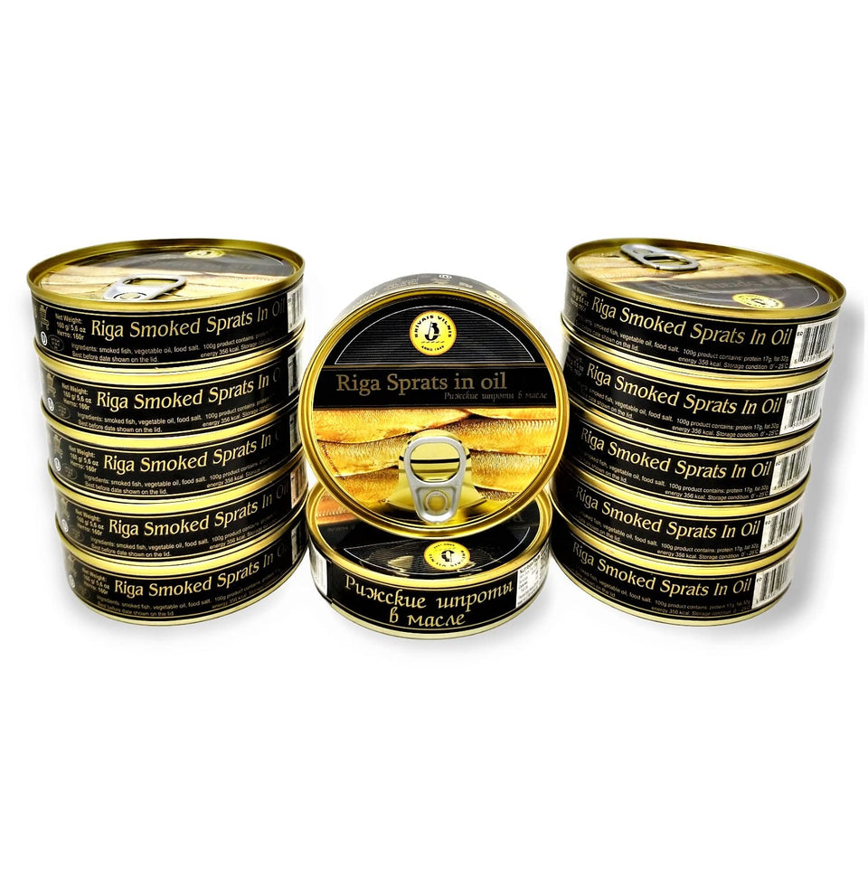 Brivais Vilnis Riga smoked sprats in oil packshot — omega-3 rich Baltic seafood ready to enjoy