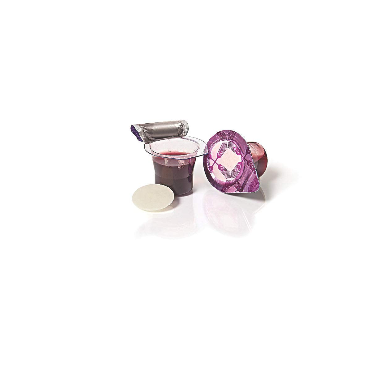 Broadman pre-filled communion cup close-up showing juice element for quick serving