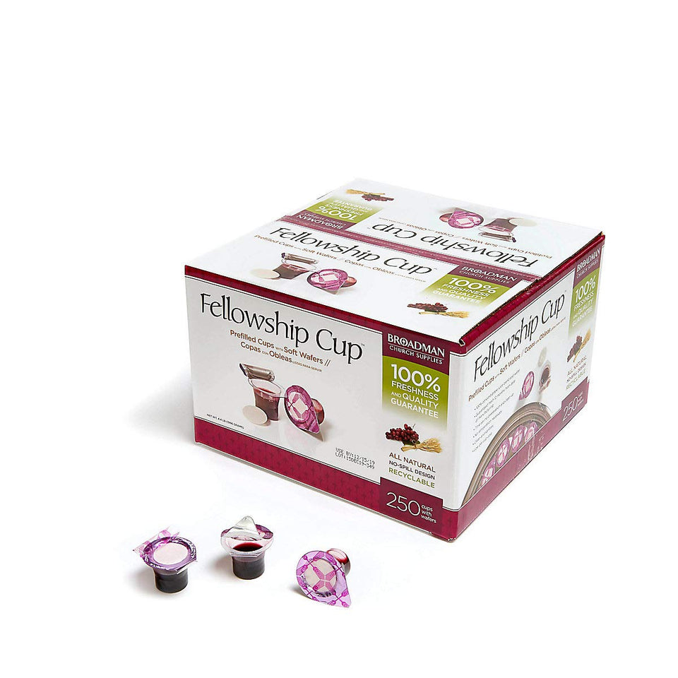 Broadman Church Supplies pre-filled communion cup set with juice and wafer ready for service