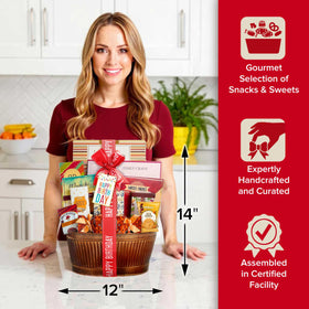 Broadway Basketeers birthday basket pretzels and trail mix, savory grazing picks.