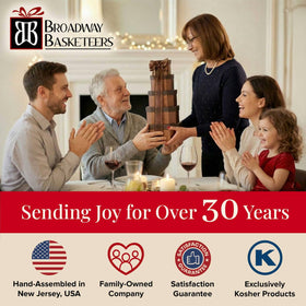 Broadway Basketeers birthday gift basket tower gift tag for personalization