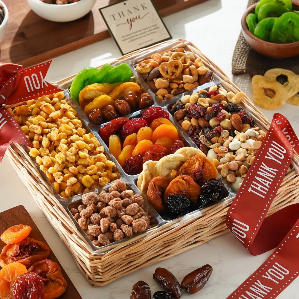 Broadway Basketeers Deluxe Thank You Basket packaging display, ideal for corporate gifting.