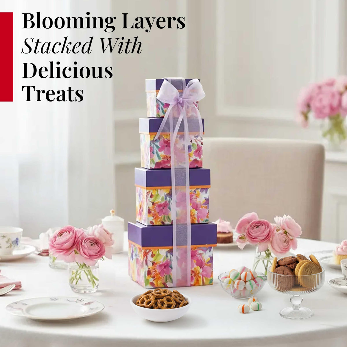 Broadway Basketeers designer packaging and ribbon, premium gift presentation