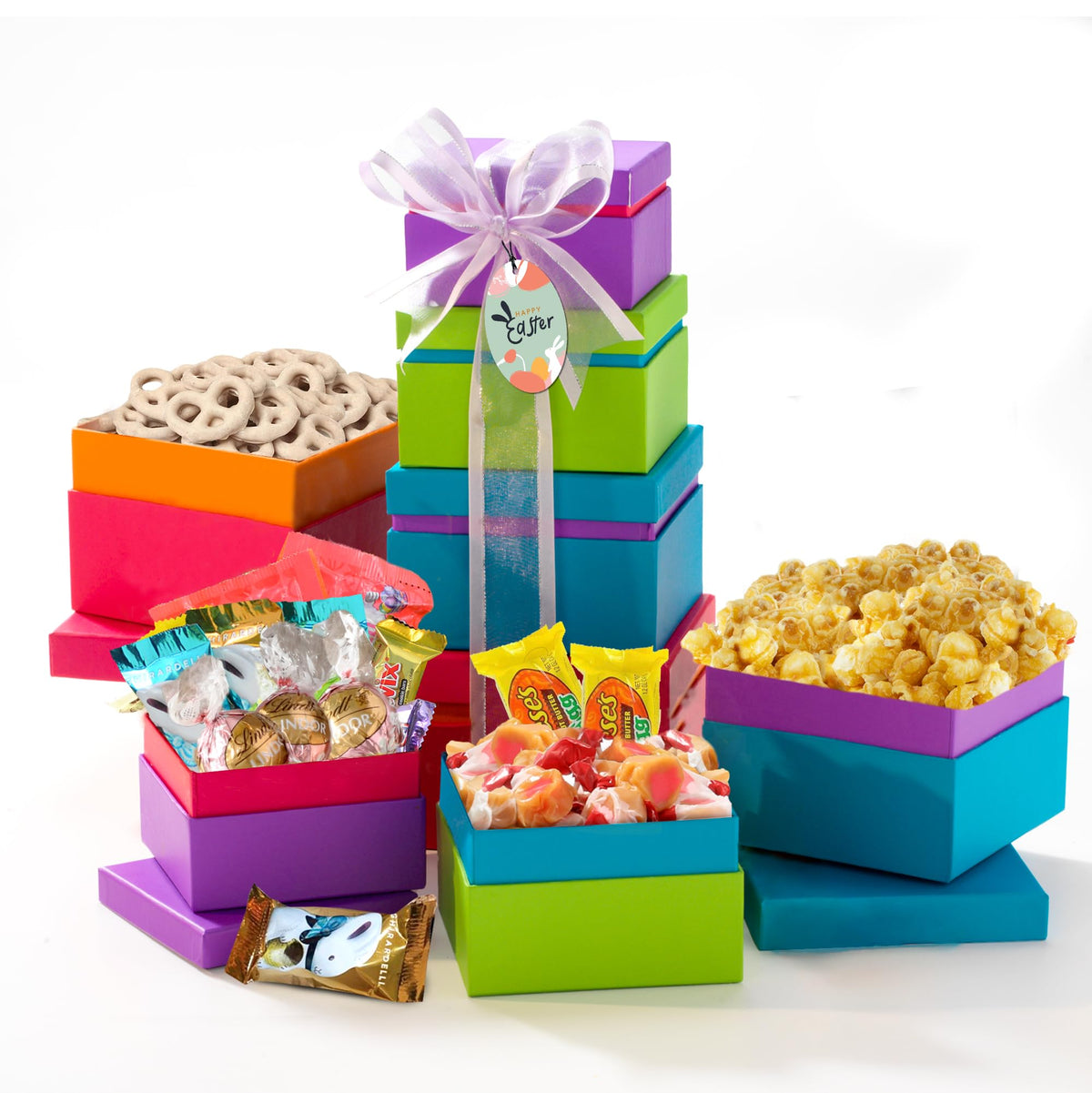 Broadway Basketeers Easter Tower box, ready-to-gift presentation for family celebrations.