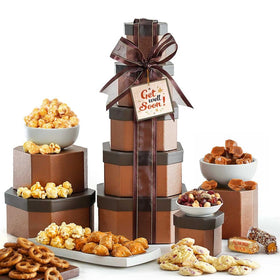 Broadway Basketeers Get Well Gift Tower with cookies and snacks for recovery