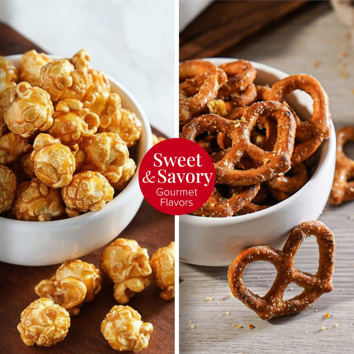 Broadway Basketeers Gourmet Popcorn in the tower, a savory-sweet snack option