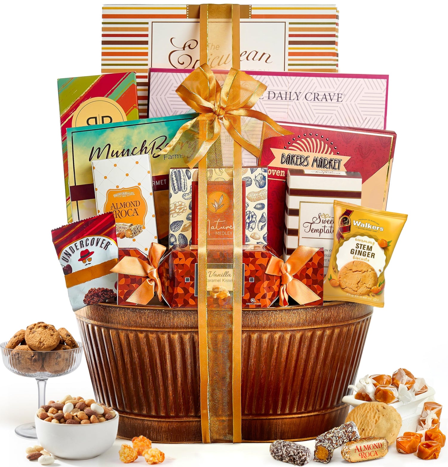 Broadway Basketeers Mother's Day gift basket packaging, ready to gift with elegant presentation.