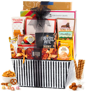 Broadway Basketeers Mother's Day snack basket front view, ready-to-share gift presentation.